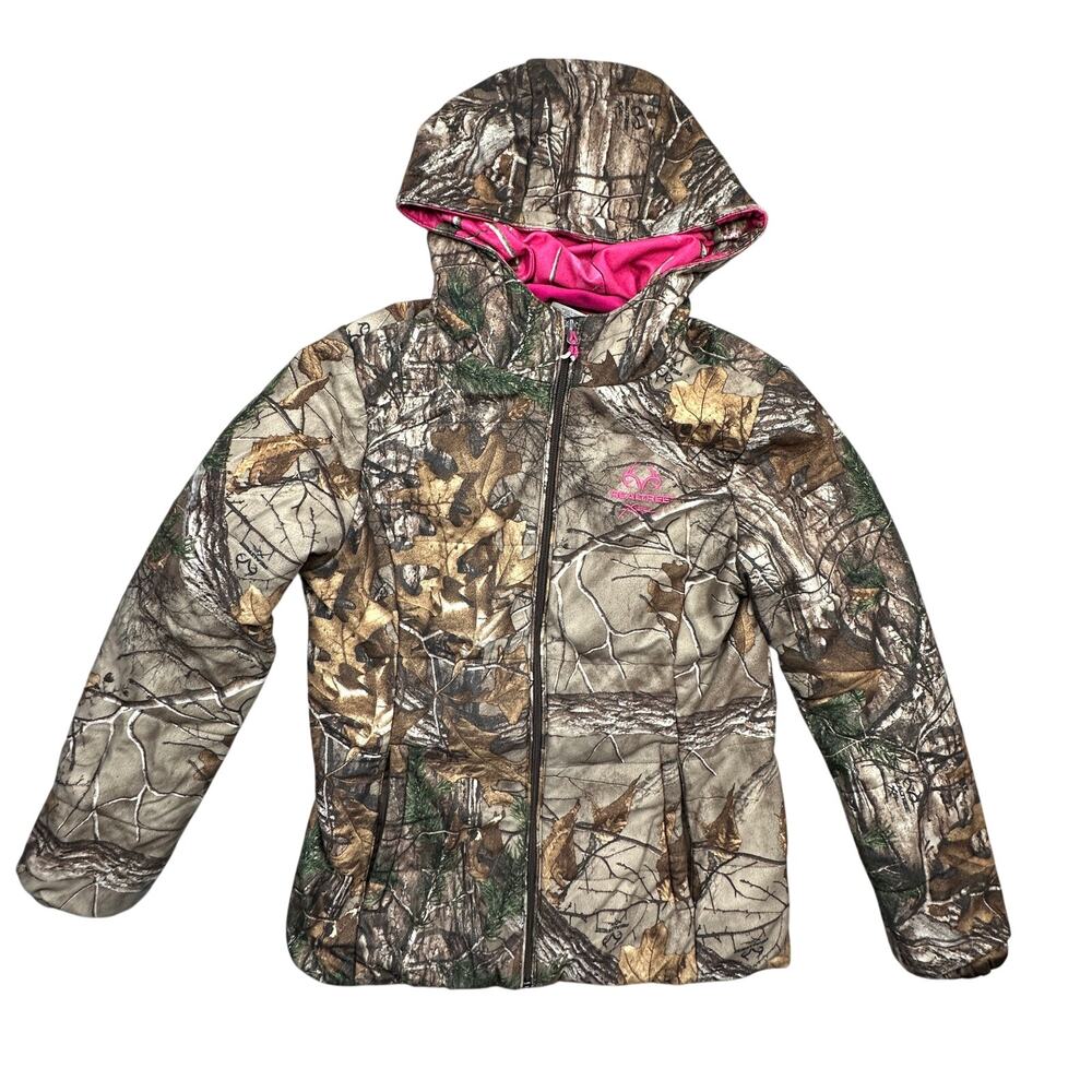 Realtree Xtra Womens Medium Camo Insulated Puffer Hunting Jacket Pink Hooded